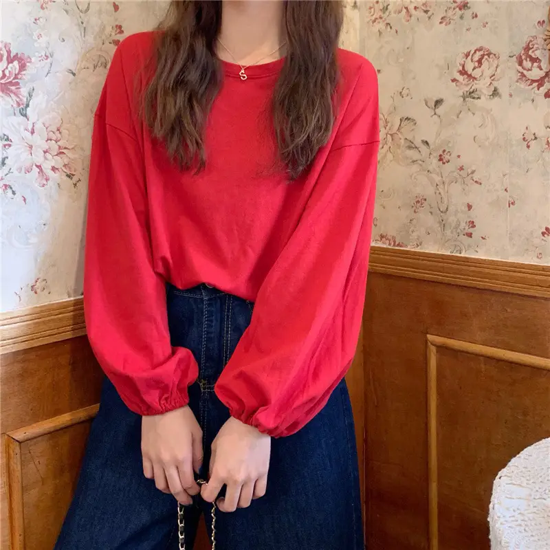 2026 Women Long Sleeve T-Shirt Loose Sweet Solid Color - Image 14