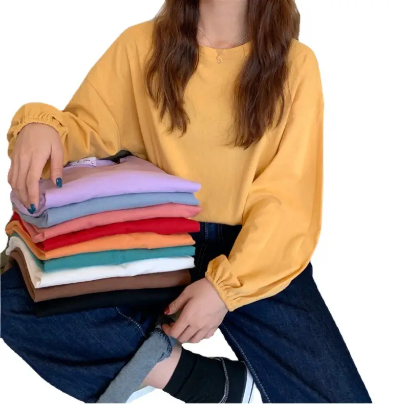 2026 Women Long Sleeve T-Shirt Loose Sweet Solid Color - Image 15