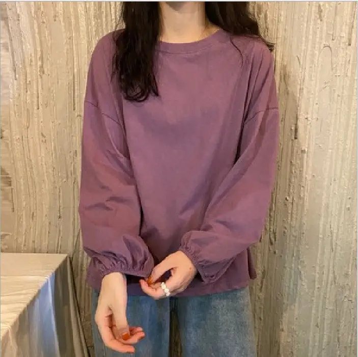 2026 Women Long Sleeve T-Shirt Loose Sweet Solid Color - Image 2