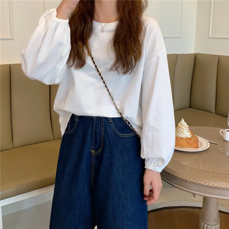 2026 Women Long Sleeve T-Shirt Loose Sweet Solid Color - Image 5