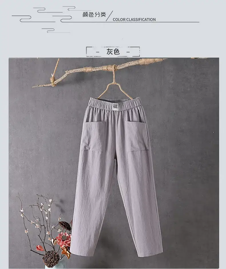 Women Cotton Linen Casual Pants White 2024 — feature 4