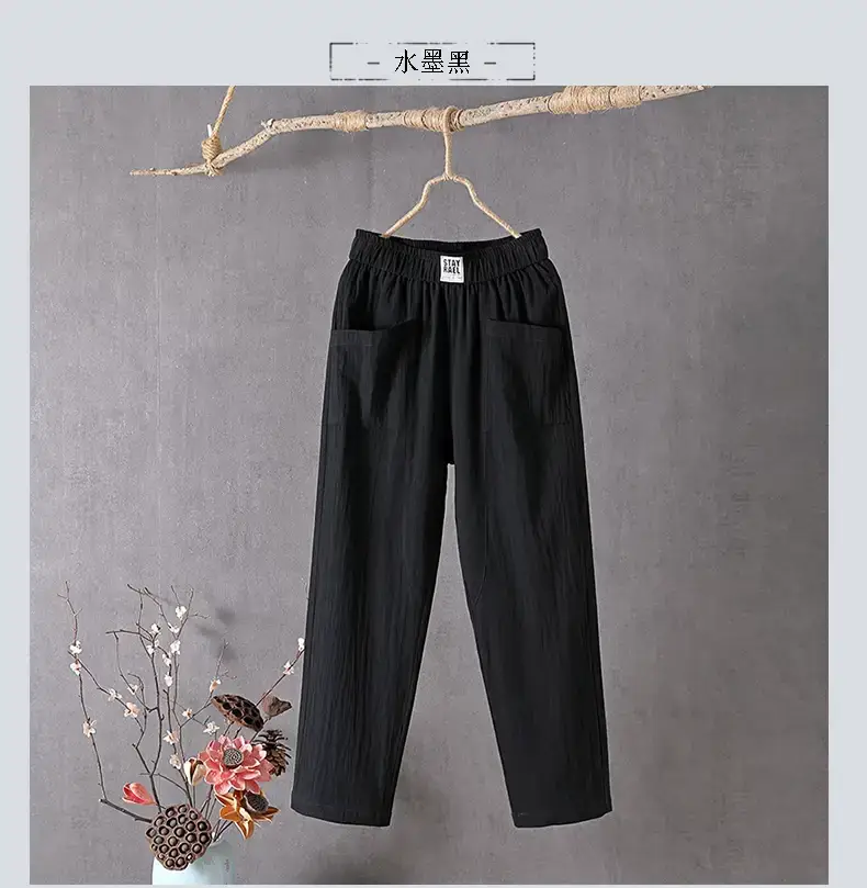 Women Cotton Linen Casual Pants White 2024 — feature 5