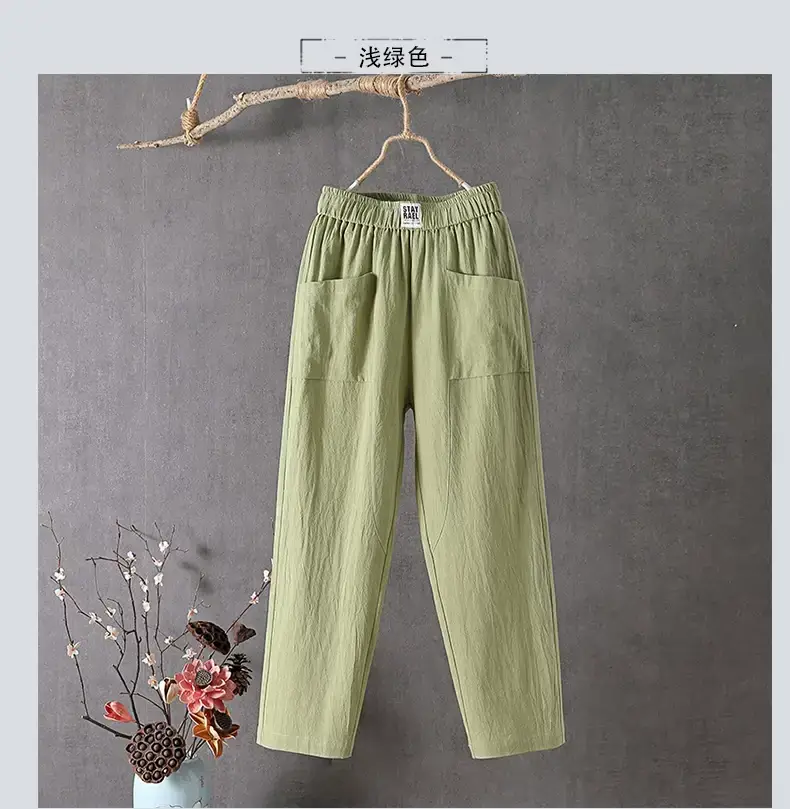 Women Cotton Linen Casual Pants White 2024 — feature 6