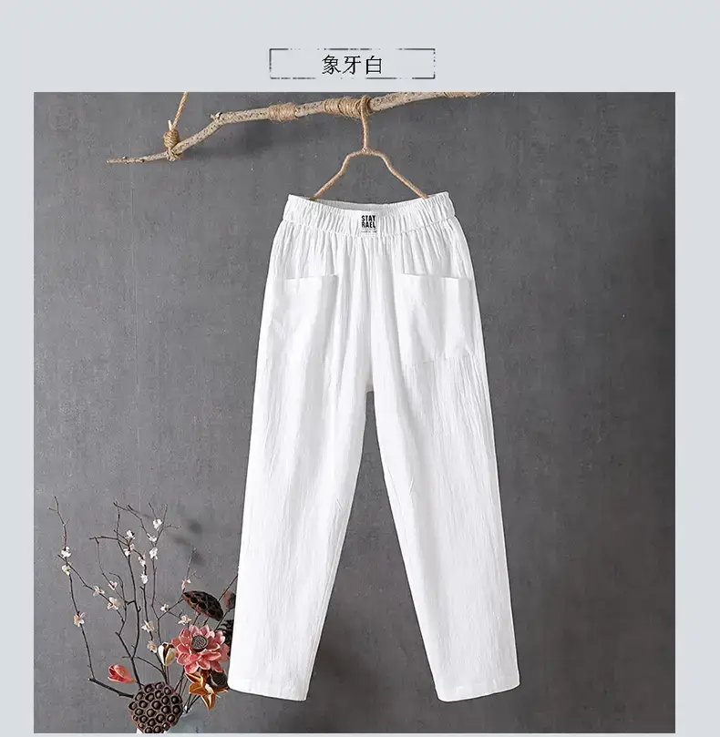 Women Cotton Linen Casual Pants White 2024 — feature 7