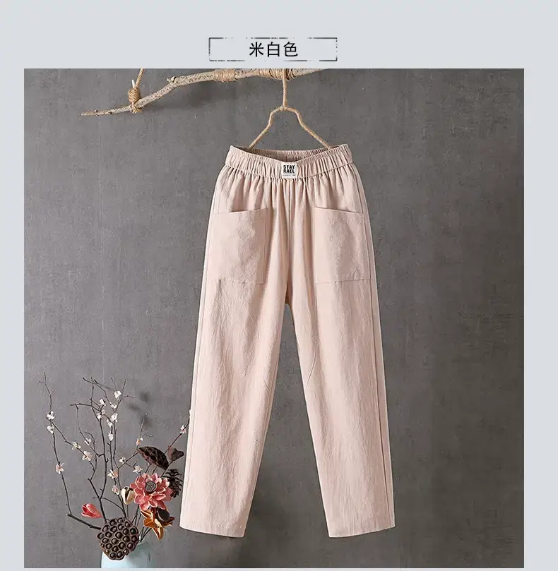 Women Cotton Linen Casual Pants White 2024 — feature 8