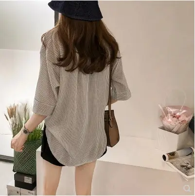 Women Striped 3Q Sleeve Top Casual Shirt 2025 Spring - Image 6