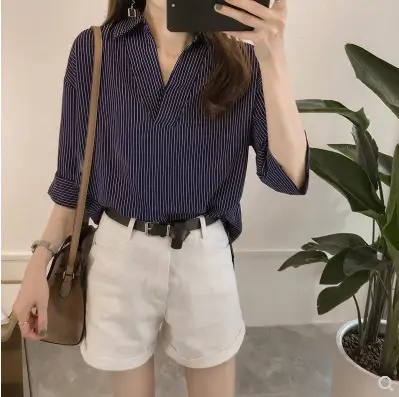 Women Striped 3Q Sleeve Top Casual Shirt 2025 Spring - Image 7