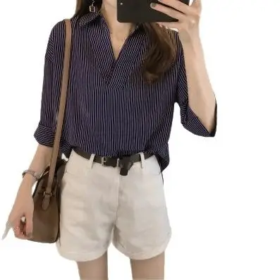 Women Striped 3Q Sleeve Top Casual Shirt 2025 Spring - Image 8