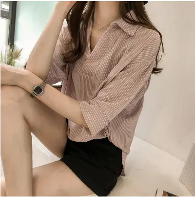 Women Striped 3Q Sleeve Top Casual Shirt 2025 Spring - Image 2