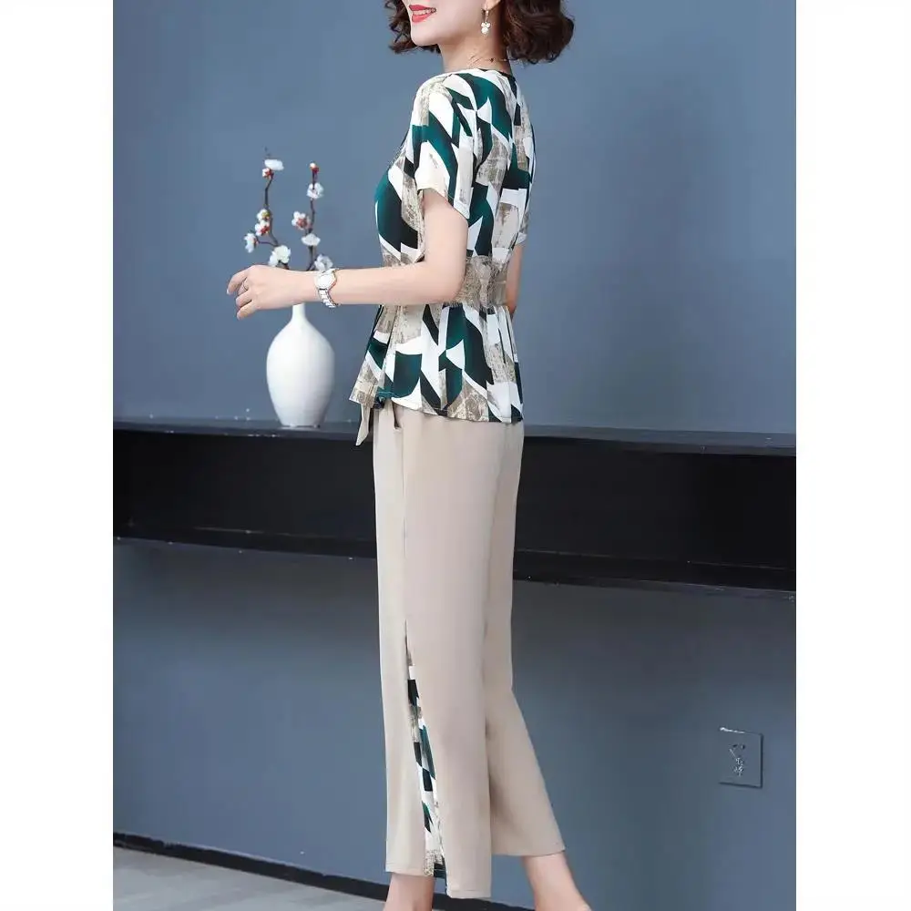 Women's Black Printed Short Sleeve Two-Piece Summer Set Large - Image 4
