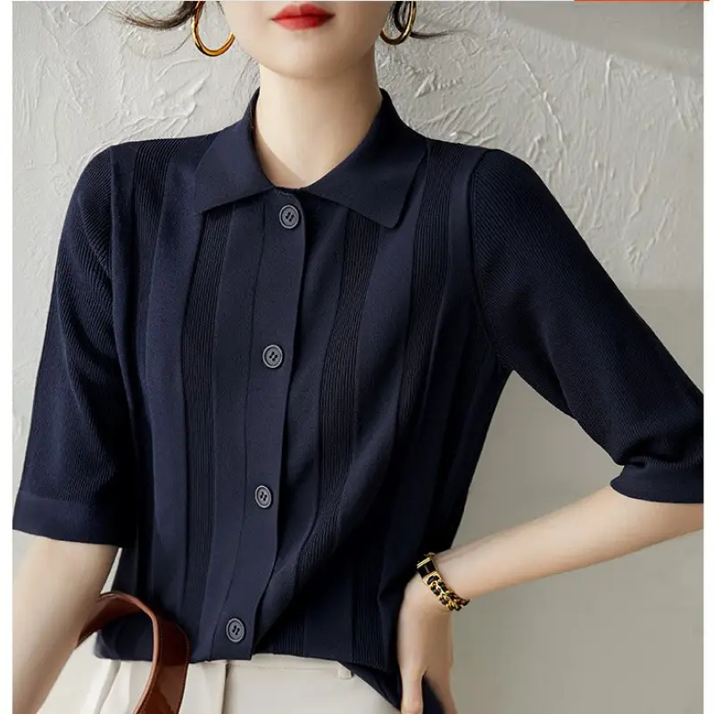 Women's 2025 Summer Knitted Mid-Sleeve T-Shirt - Image 3