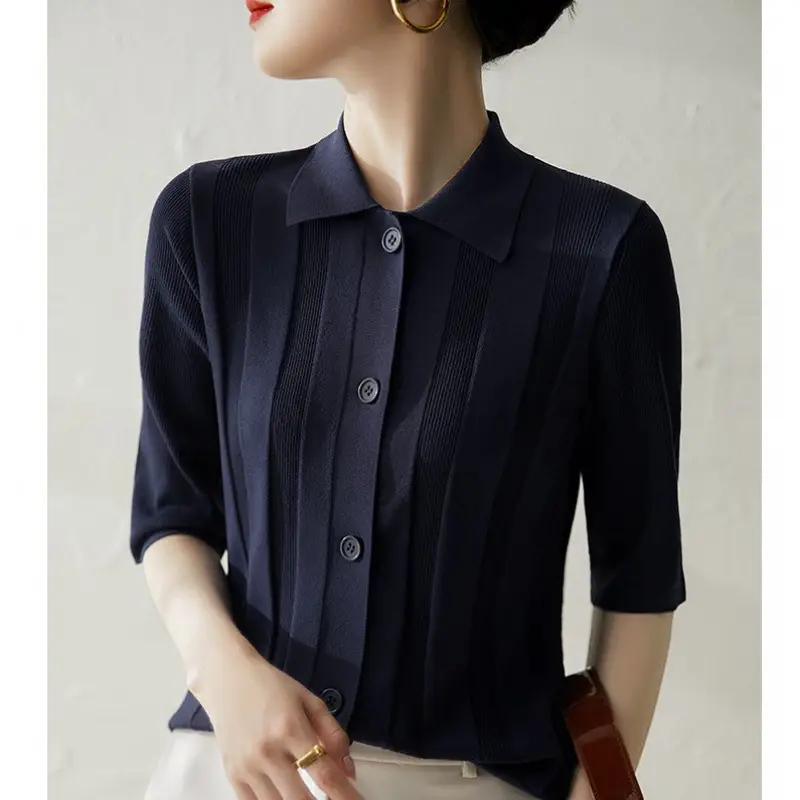 Women's 2025 Summer Knitted Mid-Sleeve T-Shirt - Image 2