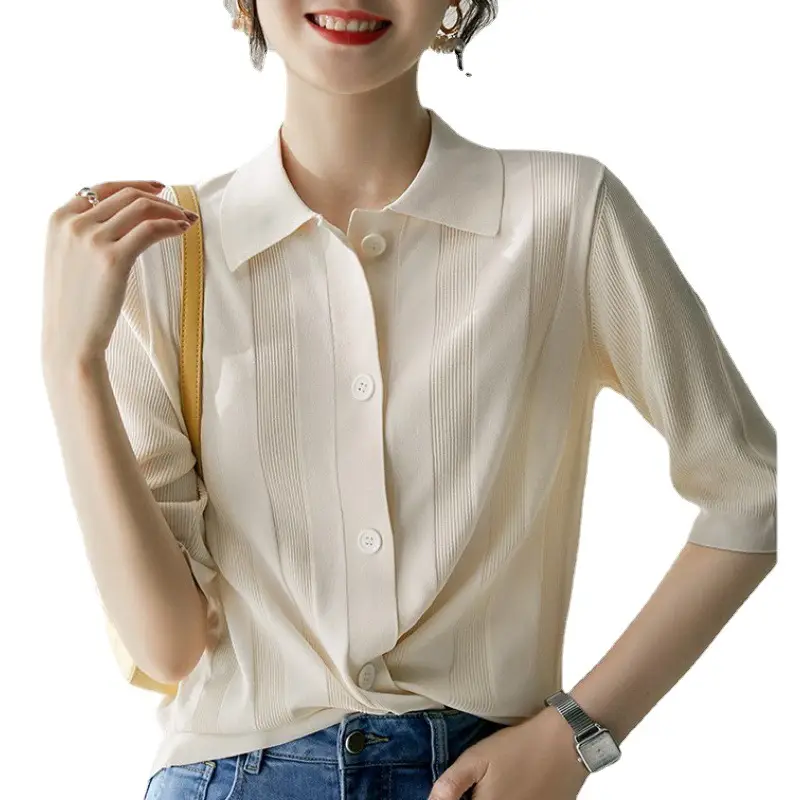 Women's 2025 Summer Knitted Mid-Sleeve T-Shirt - Image 5