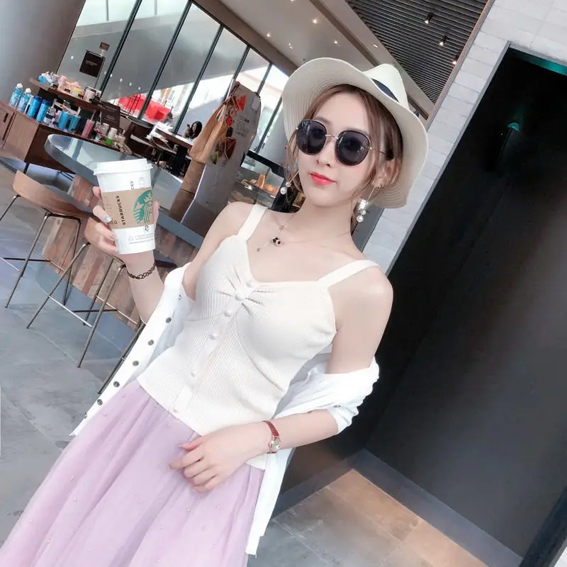 Women's White Twist Button Camisole with Choker - Image 2