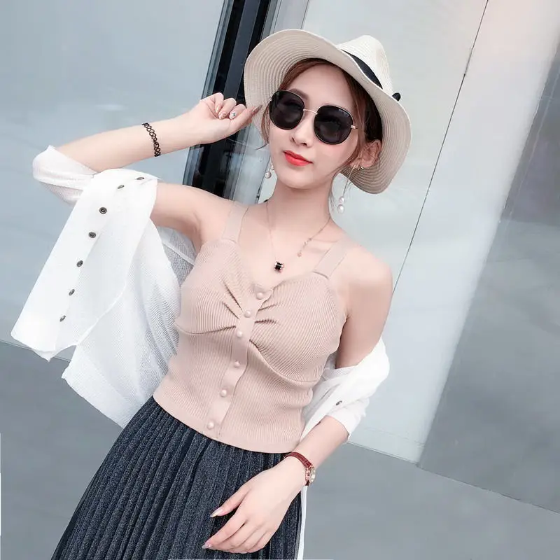 Women's White Twist Button Camisole with Choker - Image 10