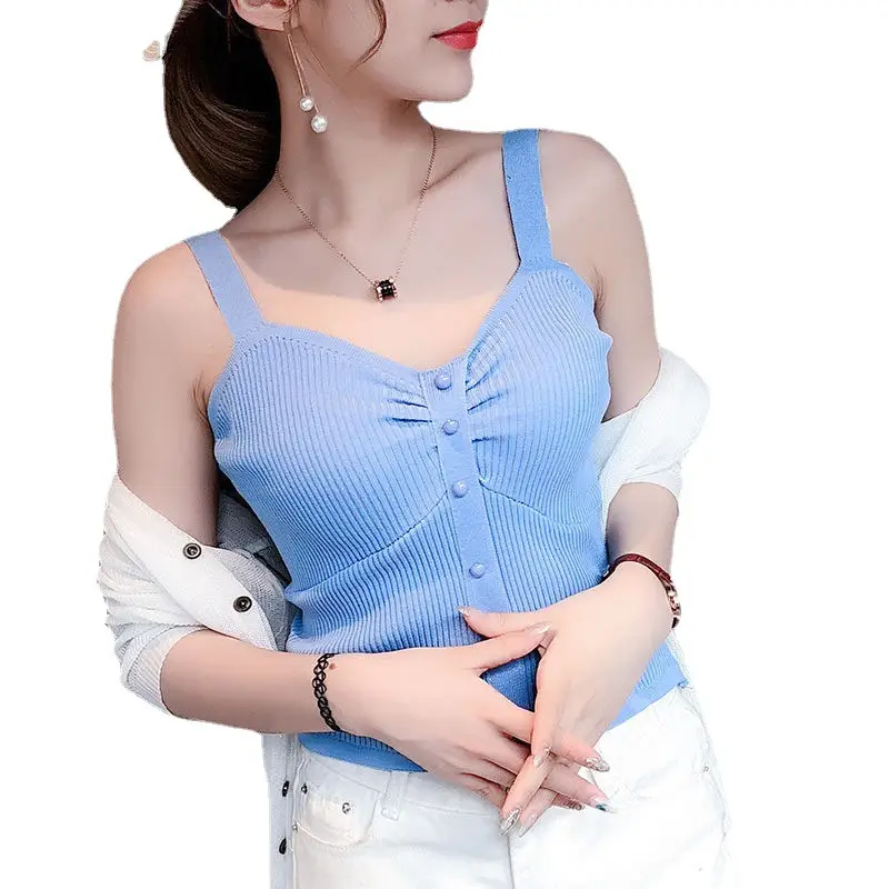 Women's White Twist Button Camisole with Choker - Image 12