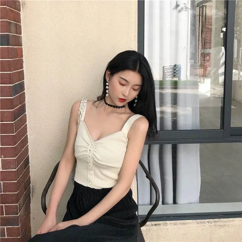 Women's White Twist Button Camisole with Choker - Image 6
