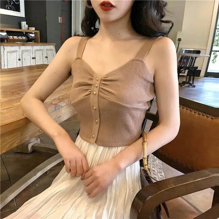 Women's White Twist Button Camisole with Choker - Image 7