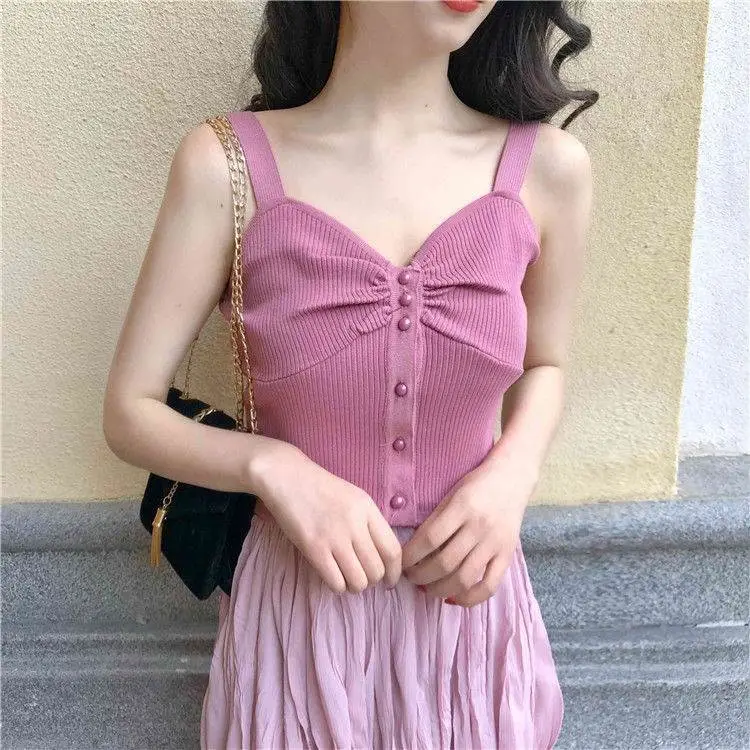 Women's White Twist Button Camisole with Choker - Image 8
