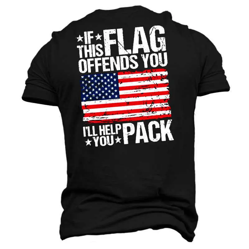 Men's Black Flag Print T-Shirt Short Sleeve Casual - Image 4