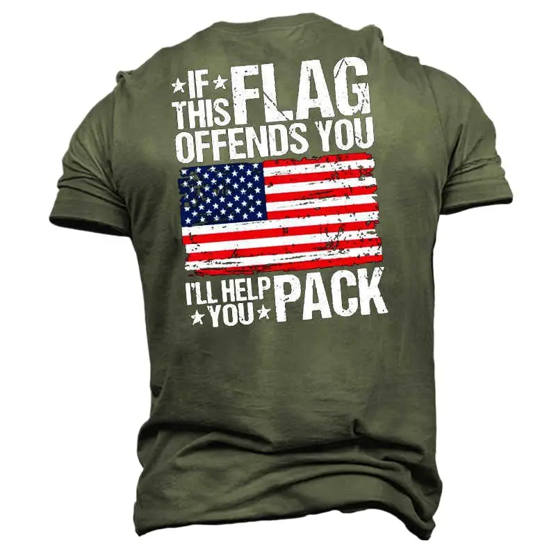 Men's Black Flag Print T-Shirt Short Sleeve Casual - Image 5