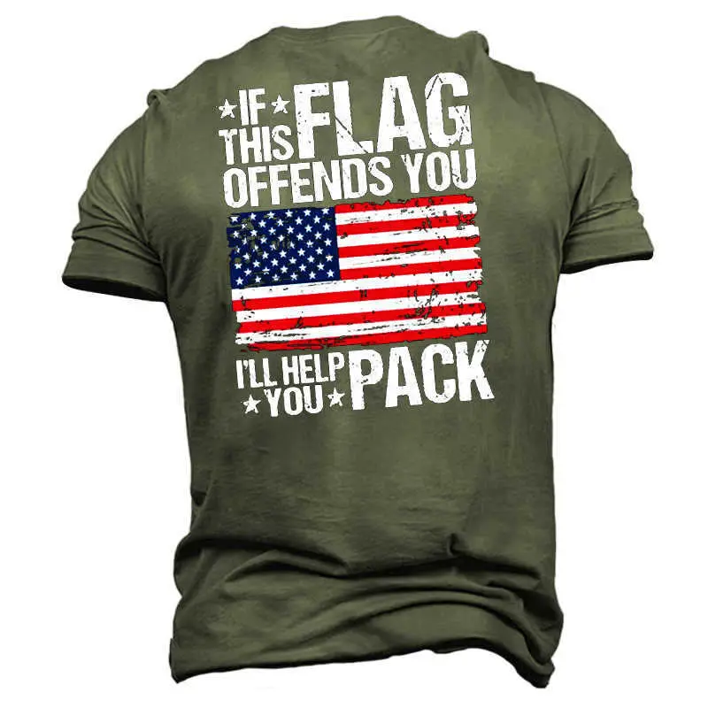 Men's Black Flag Print T-Shirt Short Sleeve Casual - Image 2