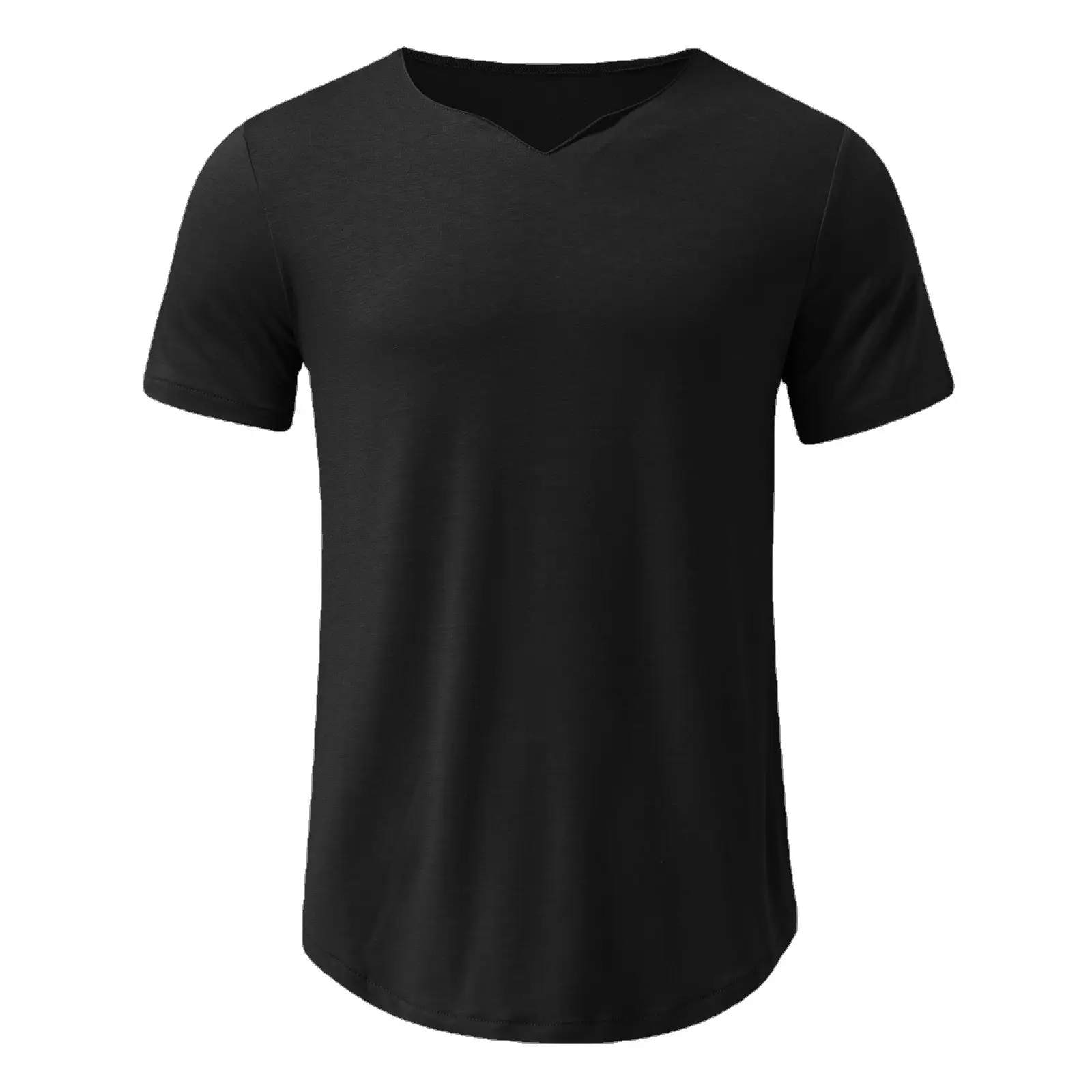 Men V-Neck Black Cotton Slim Fit T-Shirt - Image 8