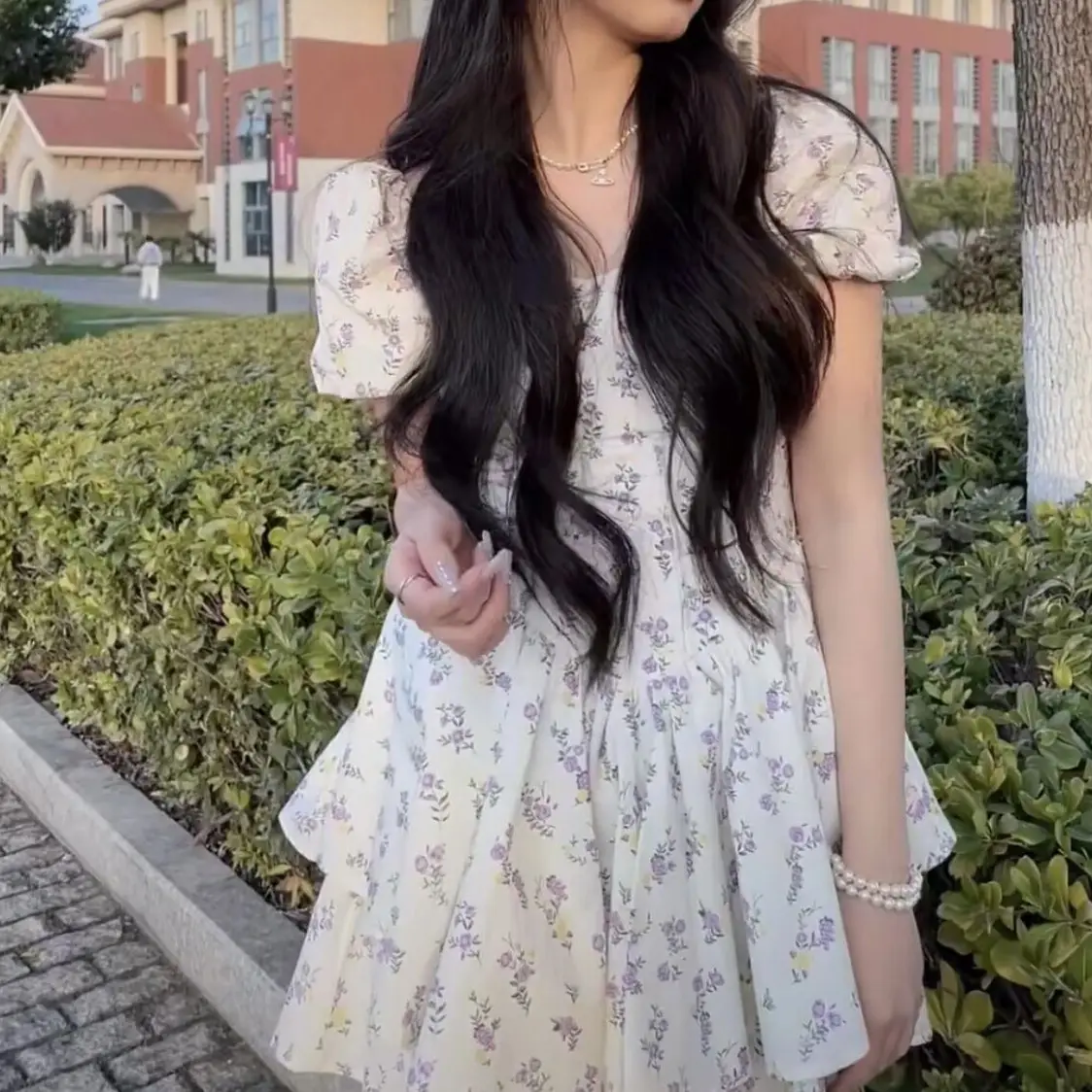 French Floral Off-Shoulder Dress Women 2025 Summer - Image 3