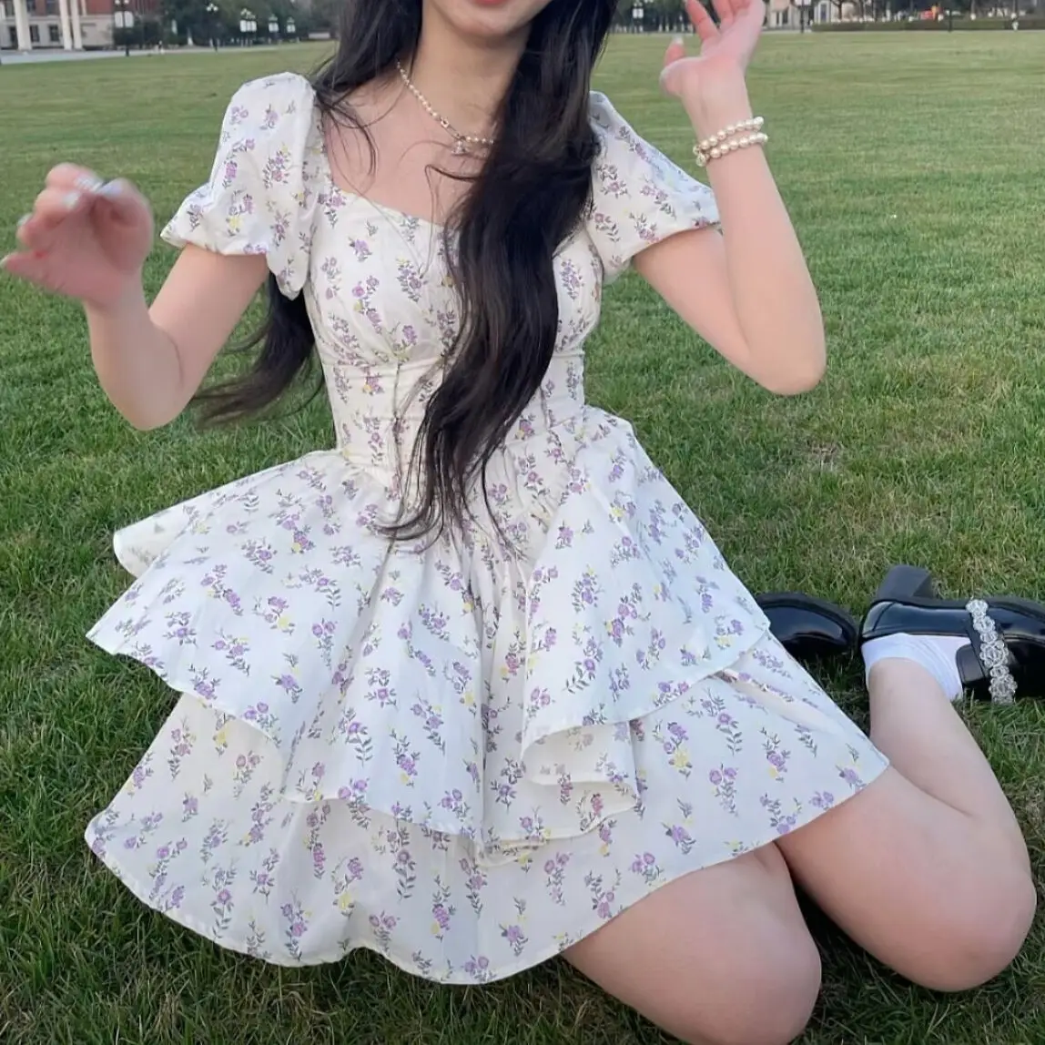 French Floral Off-Shoulder Dress Women 2025 Summer - Image 5