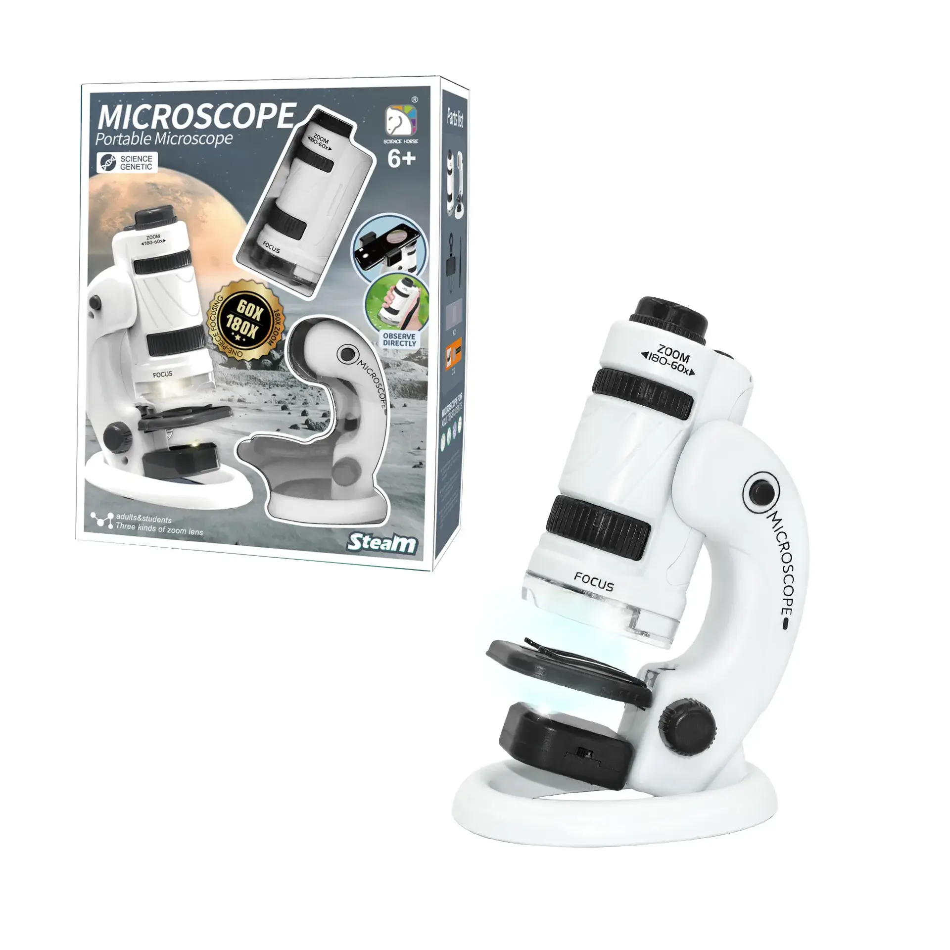 Portable 3-in-1 Microscope with Double Light Source