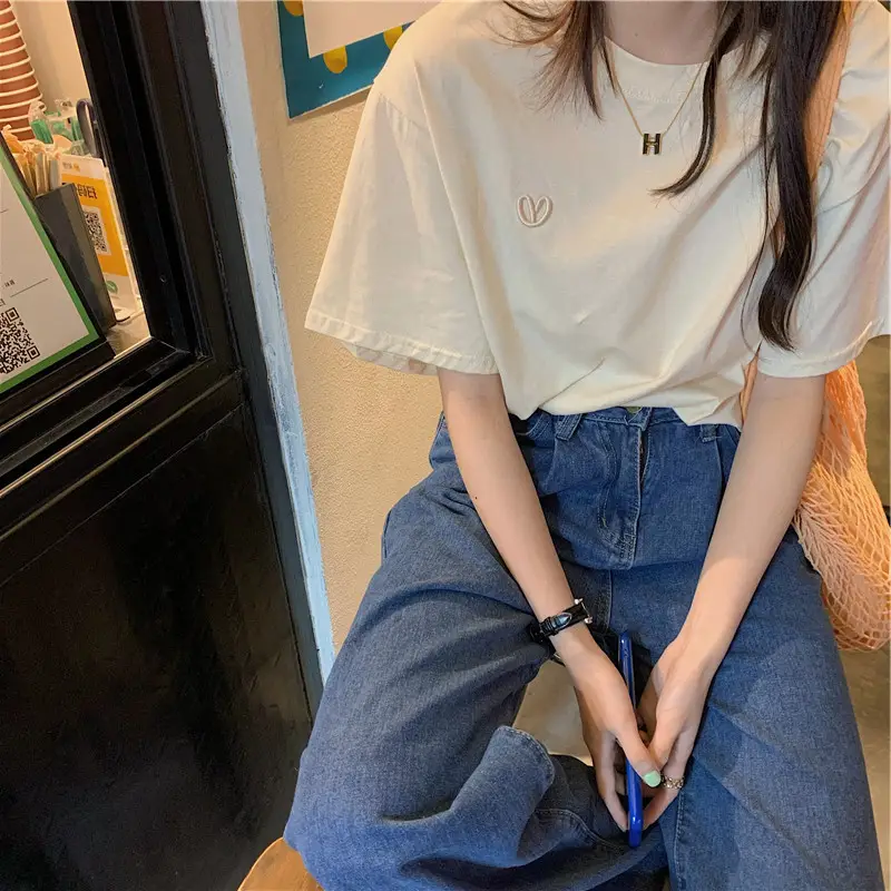 White Heart Embroidered Women's T-Shirt Short Sleeve — feature 47