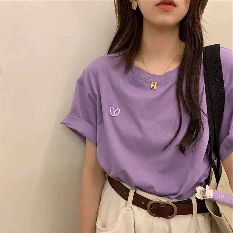 White Heart Embroidered Women's T-Shirt Short Sleeve — feature 51