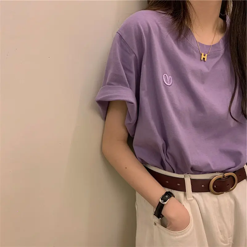 White Heart Embroidered Women's T-Shirt Short Sleeve — feature 53