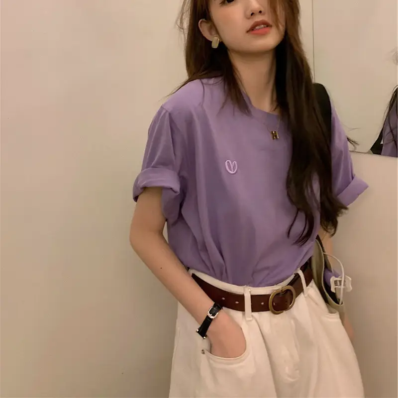 White Heart Embroidered Women's T-Shirt Short Sleeve — feature 56