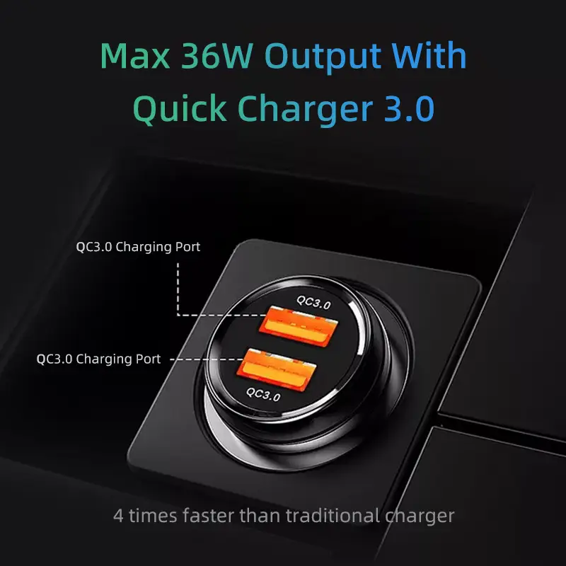 Dual USB Car Charger Fast Charging Black