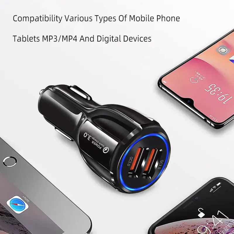 Dual USB Car Charger Fast Charging Black