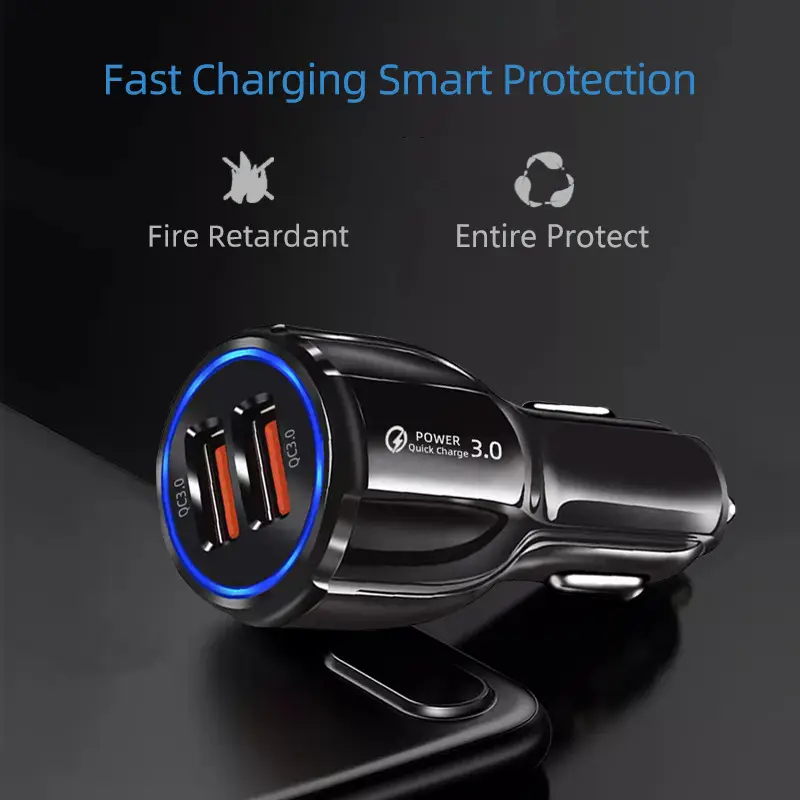 Dual USB Car Charger Fast Charging Black