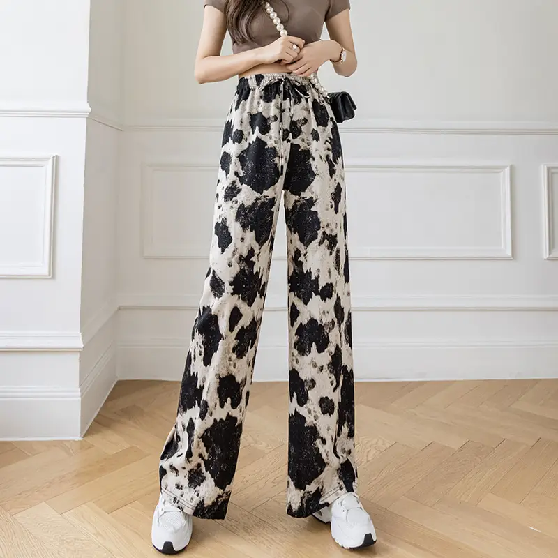 Women Black White Zebra Print Wide Leg Pants Summer Casual — feature 22