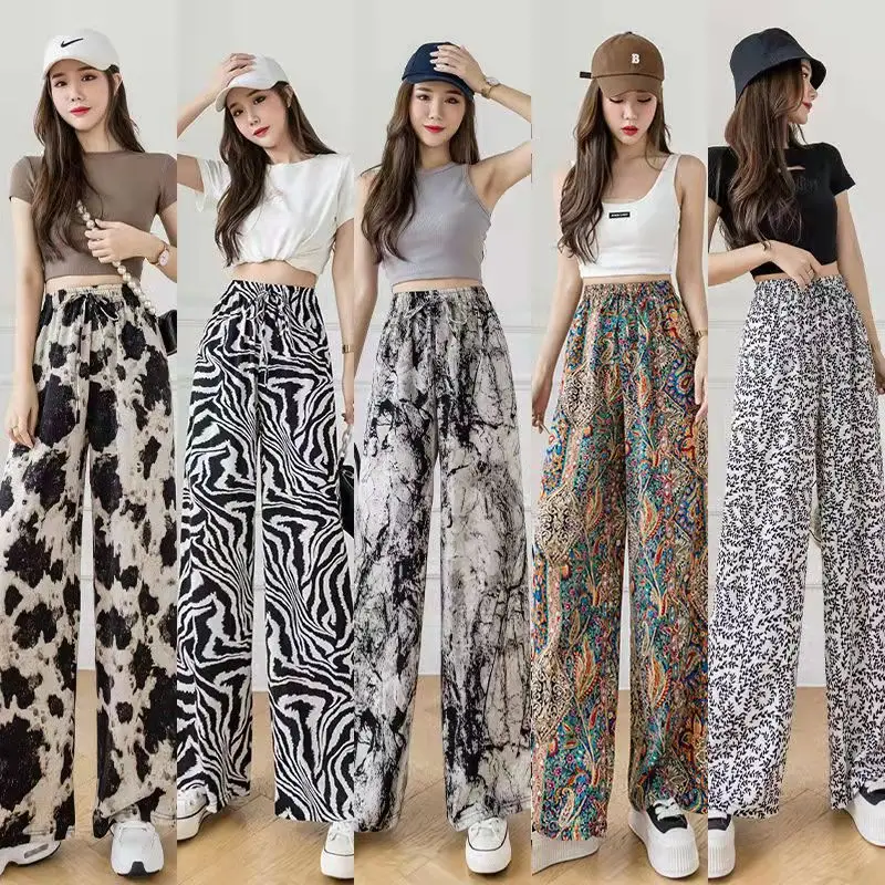 Women Black White Zebra Print Wide Leg Pants Summer Casual — feature 3