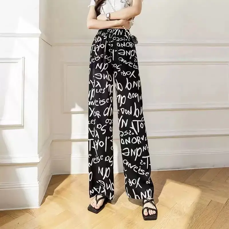 Women Black White Zebra Print Wide Leg Pants Summer Casual