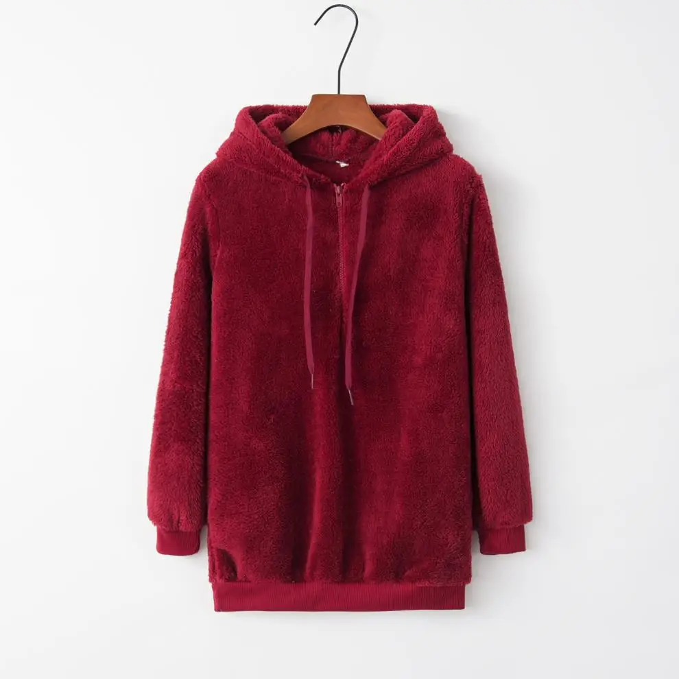 Women Brown Fleece Hoodie with Drawstring Cap — feature 11