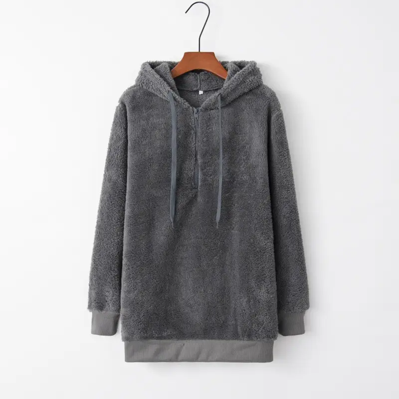 Women Brown Fleece Hoodie with Drawstring Cap