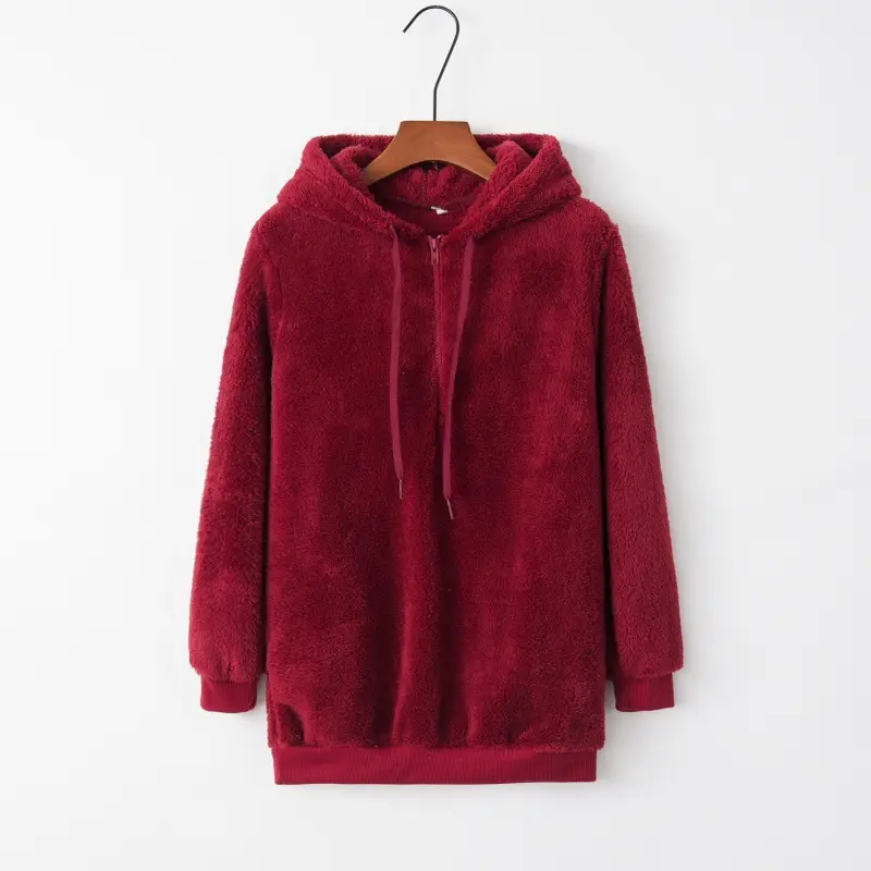 Women Brown Fleece Hoodie with Drawstring Cap