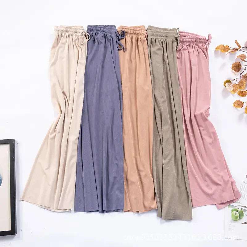 Women Wide Leg Ice Silk Trouser Summer Blue — feature 16