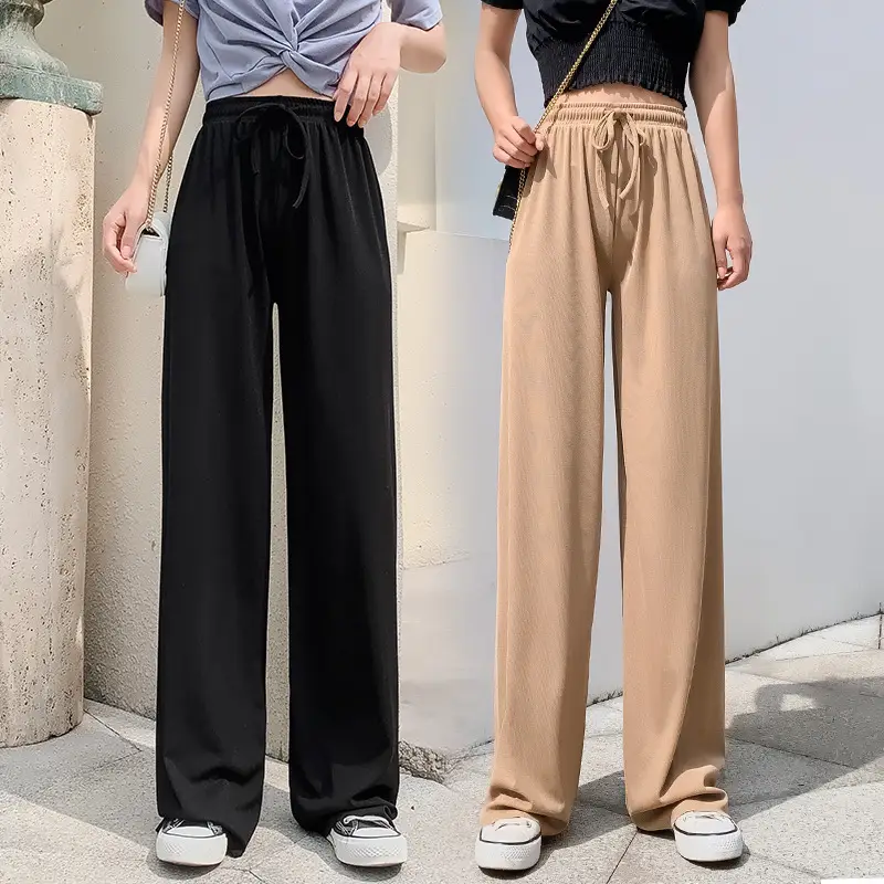Women Wide Leg Ice Silk Trouser Summer Blue — feature 5