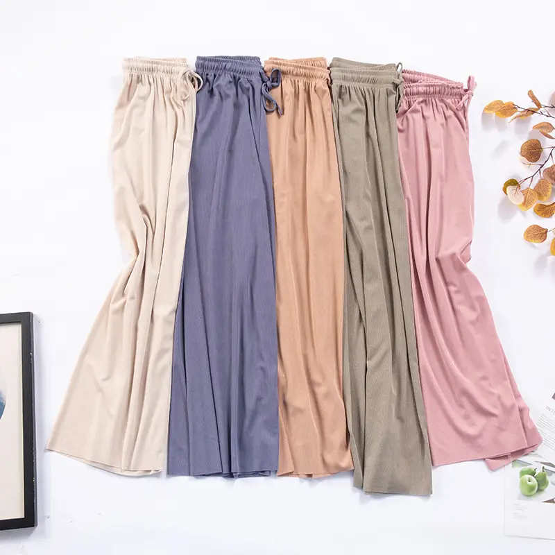 Women Wide Leg Ice Silk Trouser Summer Blue - Image 9