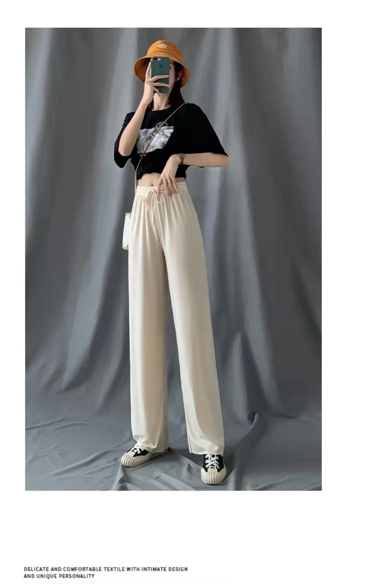 Women Wide Leg Ice Silk Trouser Summer Blue - Image 2