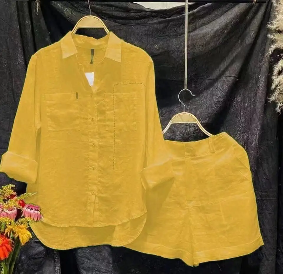 Women Cotton Cross-Country Shirt Suit Yellow Spring Autumn - Image 4