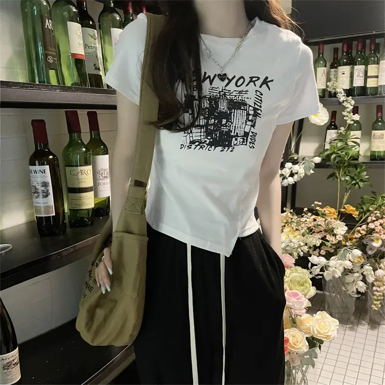 Women Grey Graphic T-Shirt Short Sleeve Summer 2025 — feature 11