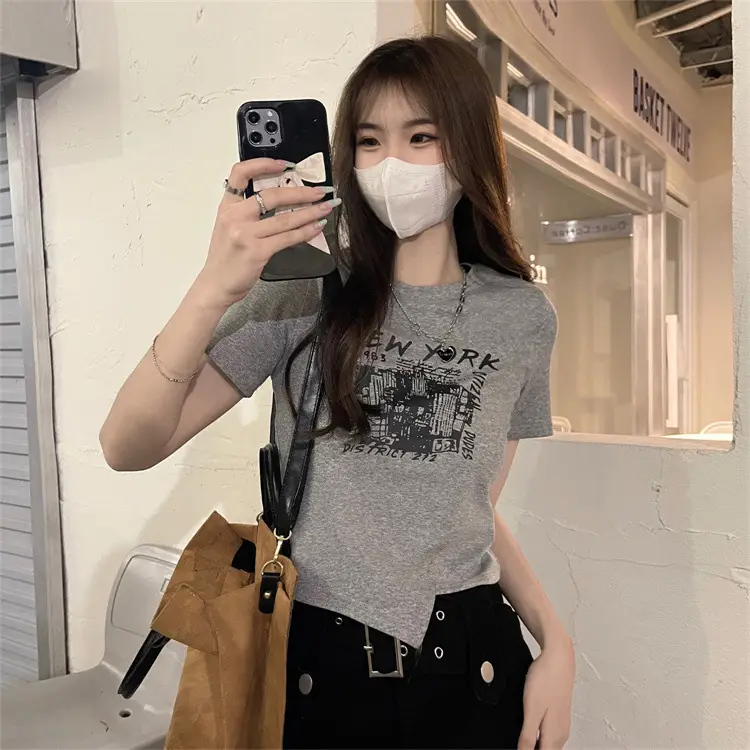 Women Grey Graphic T-Shirt Short Sleeve Summer 2025 — feature 13